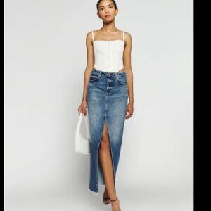 Reformation Tazz Maxi Denim Skirt Hemlock Size 27